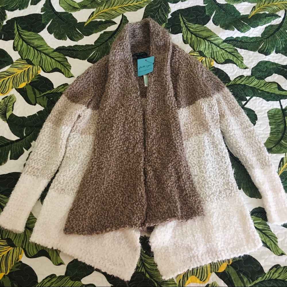 Faith And Zoe Raquel Eyelash Shawl Cardigan Taupe